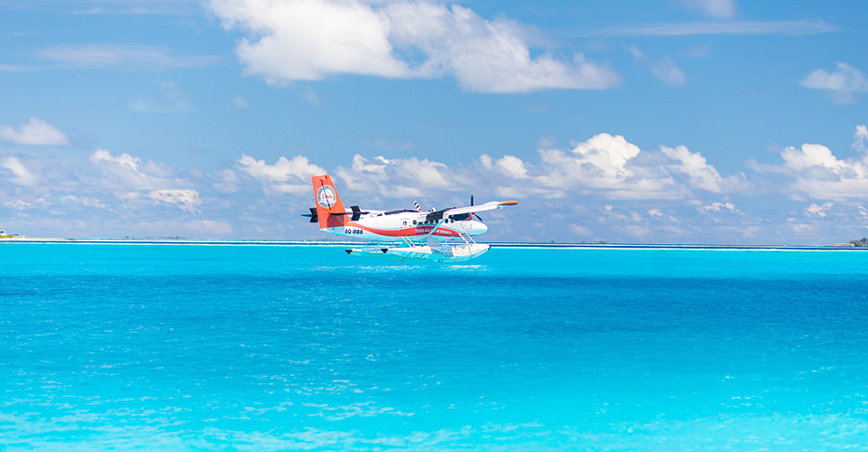 Sea Plane Landing at Veligandu Maldives