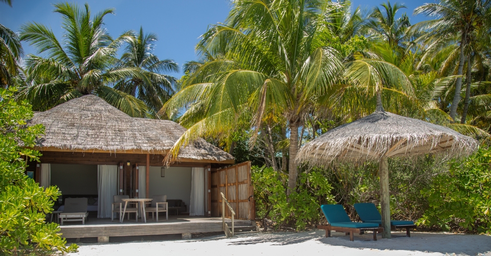 Sunset Jacuzzi Beach Villa on the beach at Veligandu Maldives