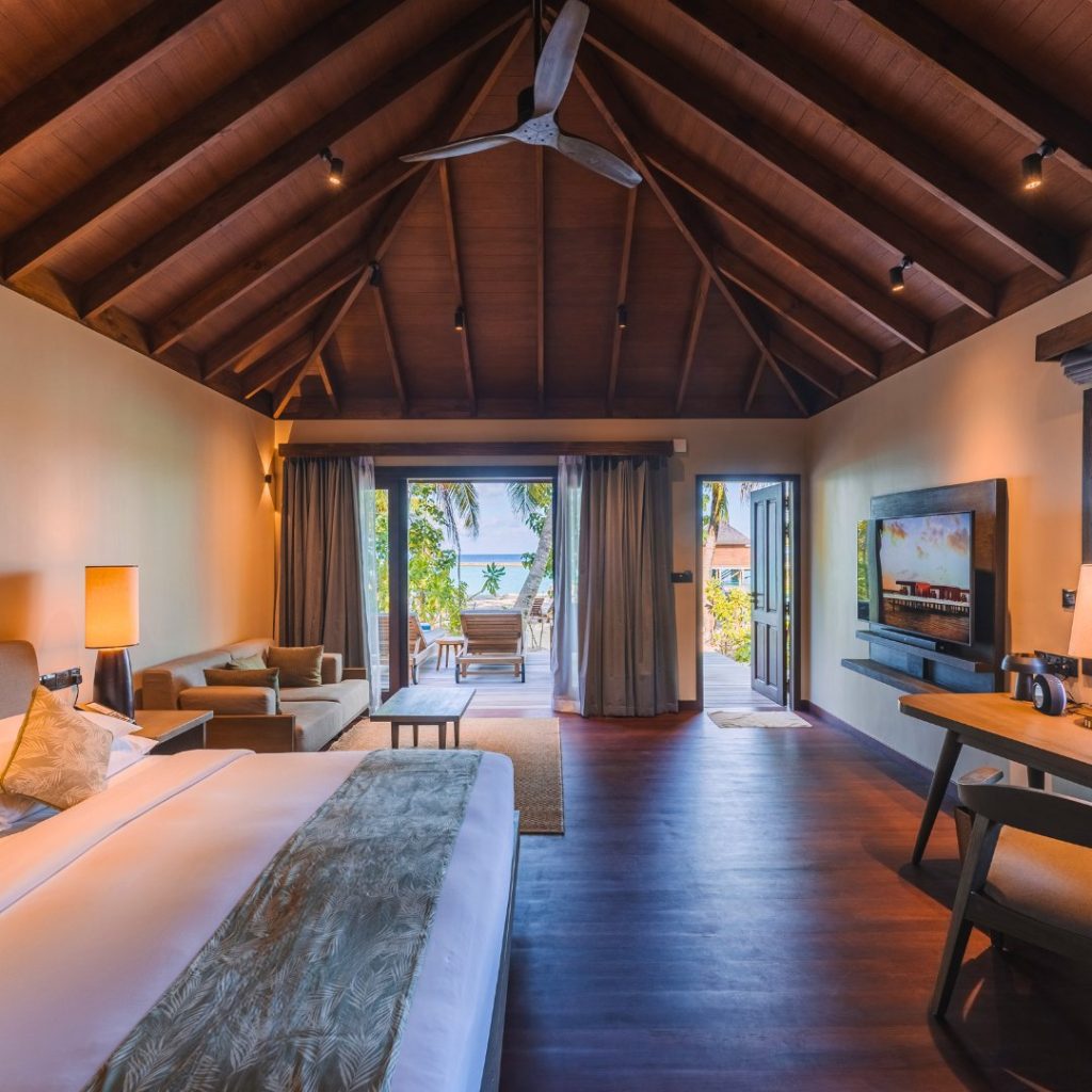 Bedroom of the Beach Villas at Veligandu Maldives