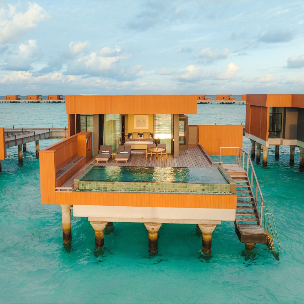 The beautiful Sunset Ocean Pool Villas at Veligandu Maldives