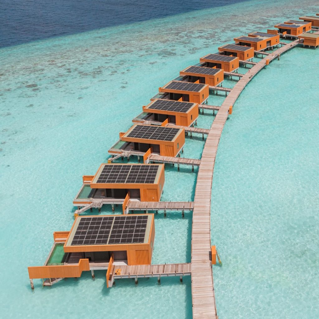 Birds eye view of the Sunset Ocean Pool Villas at Veligandu Maldives