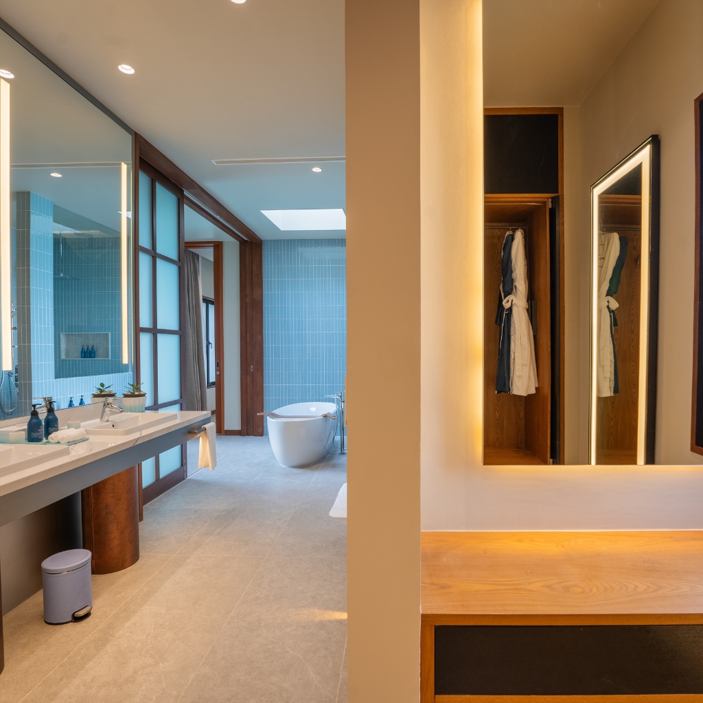 Bathroom & bathtub at Velugandu's 2-Bedroom Sunset Ocean Pool Villas