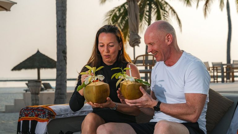 Drinking coconut at Veligandu Maldives
