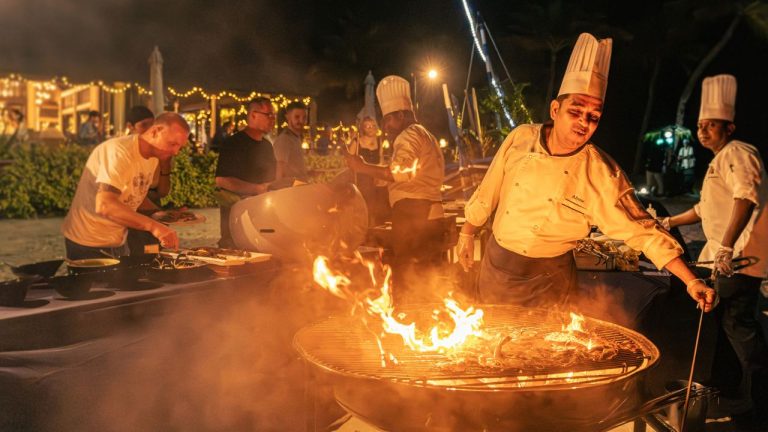 Outdoor live cooking station at Veligandu Maldives